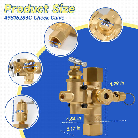 Inline Piloted Unloader Check Valve With Relief For Air Compressors Five Eighth Inch Inlet And One Half Inch Female NPT Outlet Adjustable Throttle Control Pro Grade Heavy Duty Pneumatic Valve For Industrial Systems brass valve with size callouts