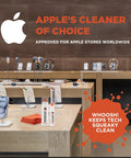 Whoosh! Screen Shine Duo XL screen cleaner kit with 3.4 oz and 1 oz leak-free bottles with microfiber cloths on display