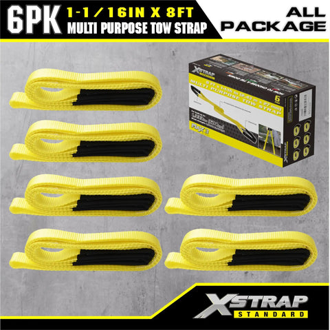 6PK Six Pack 1x8 Lift Sling Straps With Wear Guard Ends, Heavy Duty Polyester Web Slings, 1333 Lb Load Capacity, 4000 Lb Break Strength