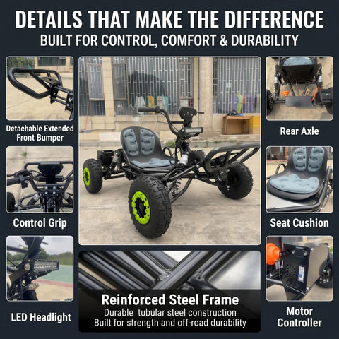 Electric Go Kart For Adults And Teens, 48V 20Ah Battery, 2000W Motor, All Terrain 6 Inch Tires, Off Road Thrill Ride details