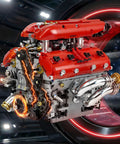 Visible V8 Engine Model Kit For Adults Build Your Own Working Car Motor with red cover and detailed camshaft system.