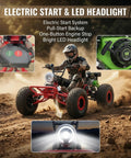 Rider driving 212cc Gas Powered Off Road Go Kart With CVT Drive And 420 Chain, red frame, electric start, LED headlight