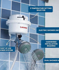 Electric Shower Head 110V Point Of Use Shower Unit With Dual Spray System, 3 Temperature Settings, Hardwired Installation