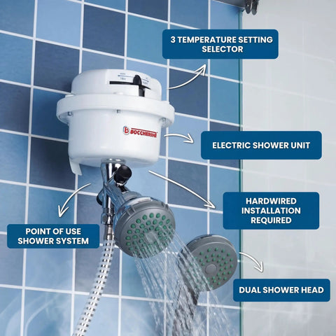 Electric Shower Head 110V Point Of Use Shower Unit With Dual Spray System, 3 Temperature Settings, Hardwired Installation