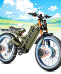 Adult Fat Tire Electric Bike 4000W Dual Motor 52V 70Ah Battery 200 Mile Range Full Suspension Ebike viewed from the side with glowing wheels.