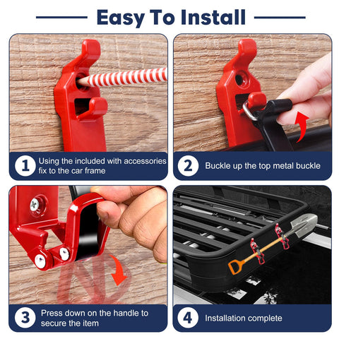 Installation steps for Heavy Duty Roof Rack Shovel Mount Kit With Metal Rubber Clamps Quick Release Shovel Holder on SUV
