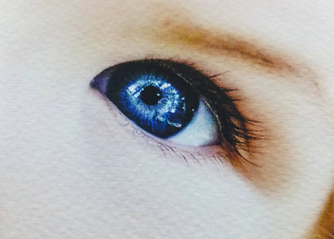 Close-up of an eye printed on 11 By 14 Inch Cold Press Watercolor Inkjet Paper For Fine Art 50 Sheets Dye And Pigment Ink Compatible