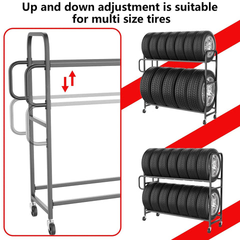 Heavy Duty Tire Rack With Adjustable Crossbars And Slick Swivel Casters Real American Heavy Lifter For Garage Organization Featuring Reinforced Carbon Steel Build Supporting Up To Five Hundred Pounds Hassle Free