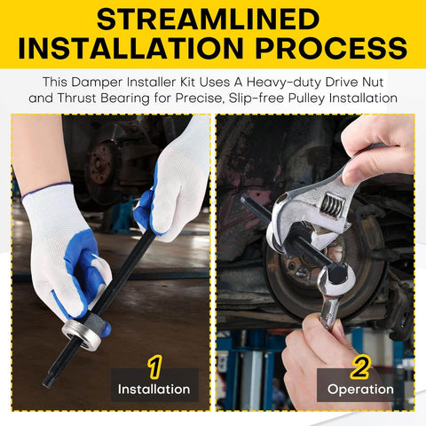 Installation process of Five Piece Long Reach Harmonic Balancer Installation Tool Kit With Extended Forcing Rods on GM Dodge engines