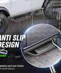Two Tube Side Steps Compatible With 2021 To 2026 Ford Bronco featuring anti-slip design for secure footing during rainy conditions.