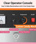 Dope High Power Cotton Candy Maker 980W For Parties And Events control panel with voltmeter, fuse, temperature dial, and switch