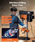 Built Different 12 Inch Benchtop Drill Press With Beefy 5 Amp Motor And Variable Speed Control, user operating drill on wood.