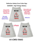 Top Shelf Reflective Safety Cone Collar Kit For EV Repair High Voltage Danger Warning Sign 3 Pack view of reflective cuff design.