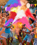 Vibrant Yellow Smoke Bomb Powder Cannon For Gender Reveal Parties And Baby Showers Super Hype For Making Epic Photo Moments Safe Trigger Pull Ready Two Pack used at outdoor celebration with colorful powder.