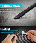 CR-V steel cold chisel and chisel gauge from 18 Piece Punch And Chisel Set For Woodworking And Metalworking Pro Grade Tools For DIYers.