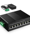 Industrial 8 Port Gigabit PoE Ethernet Switch With 16Gbps Switching Capacity 96W Power Supply DIN Rail Mount
