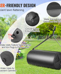 Tow Behind Lawn Roller 400 Lb Sand Or Water Filled Yard Roller With LLDPE Drum And Steel Frame Heavy Duty Sod Roller Easy Turn Plug shown on grass with details highlighted.
