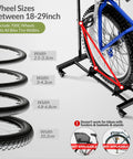 Vertical Bike Stand With Easy Rolling Wheels And Adjustable Height For 29 Inch Wheels shown holding MTB, suitable for indoor use.