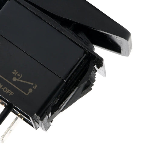 Close-up of the back view of 12V 20A Waterproof LED On Off Rocker Switch For Boats Marine SPST 3-Terminal With Red Illumination