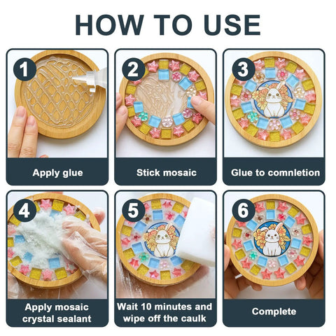 Step-by-step guide using White Quick Dry Crystal Tile Grout Ready To Use Caulking Agent No Water Mixing Ultra Fast Dry For Glass Art Projects DIY Tile Craft Kit Supplies And Handmade Gifts No Mess Cleanup in mosaic making.