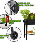 32 Inch Tall Raised Garden Bed On Wheels With Shelf Heavy Duty Anti Rust Steel Planter Box 400 Lbs Capacity with herbs