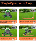 Livoccur Lawn Mower Lift Jack Heavy Duty Platform 882 Lbs Capacity For Garden Tractors with operation steps on grass.