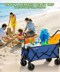 Foldable Push And Pull Beach Wagon With Dual Handles And All Terrain Wheels 500 Lb Capacity Collapsible Utility Cart in use on beach