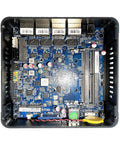 Knockout Micro Firewall Appliance And Mini PC Compatible With Opnsense Pfsense Routers No Sweat Vpn Gateway Configuration Featuring Four Gigabit LAN Ports Sim Slot And Beast Specs showing internal circuit board with ports.