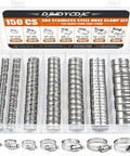 Heavy Duty 304 Stainless Steel Hose Clamps Worm Gear Assortment Kit 150PCS Adjustable 1/4 To 1-1/2 Inch for plumbing and auto radiators