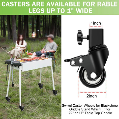 Caster Wheels Set For Griddle Stand 2 Inch Heavy Duty Casters With 360 Degree Swivel For 17 Inch And 22 Inch Tabletop Griddle
