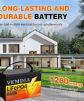 Beefy 12V 100Ah LiFePO4 Battery With Built In 100A BMS shown in outdoor setting, highlighting durability and energy capacity