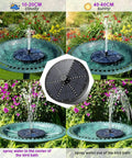 Upgraded Solar Fountain For Garden Pond And Bird Bath With 60 LED RGB Lights 7 Nozzles And 4 Fixers Built In 4000mAh Battery Ideal Outdoor Water Feature For Yard Pool, shown installed in bird bath with water jets.