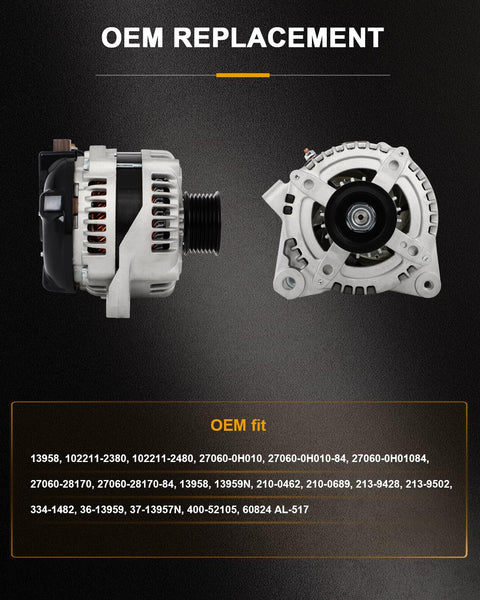 Alternator Replacement For Toyota Camry 2002 2003 And Solara 2002 2003 Direct Fit SwapIn Ready OE Standard Bearing OEM Grade