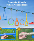 50 Ft Ninja Warrior Obstacle Course Swing Set With Slackline And Saucer Swing For Backyard Epic Playtime Weatherproof Outdoor Kids Playground With Monkey Bars And Jungle Gym showing durable plastic ninja accessories and slackline