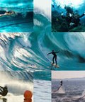 Collage of water activities showcasing surfing, scuba diving, snorkeling, wakeboarding, and flyboarding in a dynamic ocean setting.