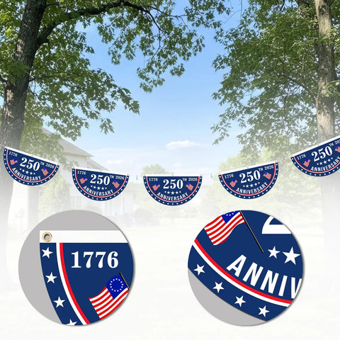 USA 250th Anniversary Flag 1.5x3 Ft Outdoor Yard Decor Flag Banner With Brass Grommets against a green leafy background