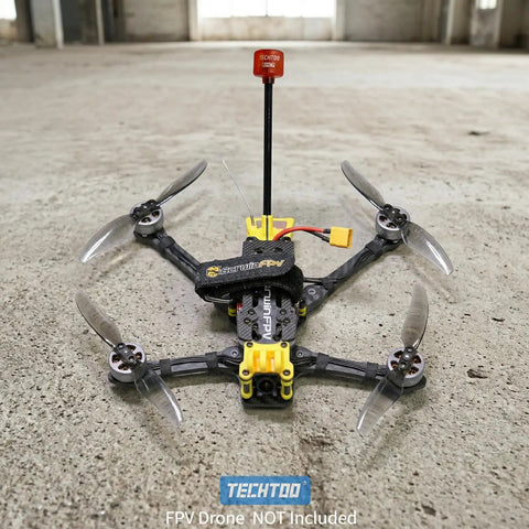 Beefy Long Range RHCP FPV Antenna For 5.8GHz Drones installed on racing drone, 150mm IPEX UFL Connector, 2.5 dBi gain visible