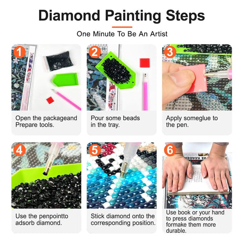 Diamond Painting Steps for 4 Pack Bookstore Diamond Art Kits For Adults, 5D Diamond Painting Sets Pink Book Shop For Beginners
