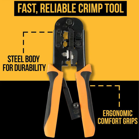 All-In-One 15-In-1 Network Tool Kit For Ethernet Cabling Pro Grade RJ45 Crimp Tool with steel body and ergonomic grips