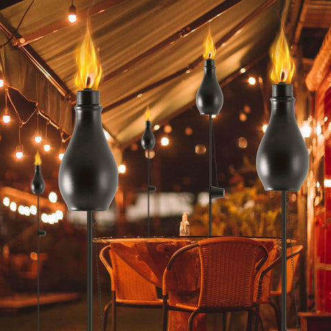 Six Pack Outdoor Metal Torches With 3 Prong Grounded Stakes Extra Large 59 Inch Citronella Torches for patio use at night