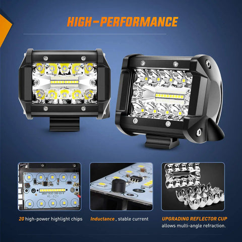 Two Pack 60W 4 Inch LED Work Light Bar Set With Flood And Spot Combo Triple Row Pods High-Performance Detail View
