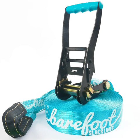 Slackline Kit 60ft Complete Set With Ratchet Training Line Bark Protectors And Instructions For Kids And Adults Three Color Options