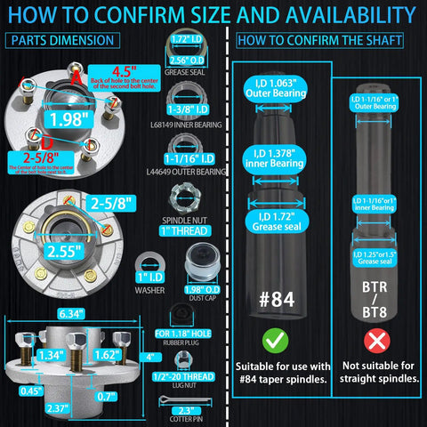 Diagram showing dimensions for Hot Dip Galvanized Trailer Idler Hub Kit 5 Bolt 4.5 Fits 3500 Lb Trailers Pre Installed And Lubricated