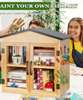 Outdoor Library Book Box Storage Small Wooden Cabinet For Neighborhoods And Schools To Swap And Share Books Flyers Newspapers And Art DIY Friendly Weatherproof Finish Paintable Wood Post Not Included with painted handprints and books inside.