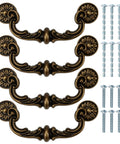 Four Piece 150mm Center Drawer Pull Handles In Zinc Alloy Rustic Vintage Style Drop Down Bail Swing Dresser Cabinet Pulls With Antique Yellow Bronze Finish for Kitchen Cabinets and Furniture with screws included