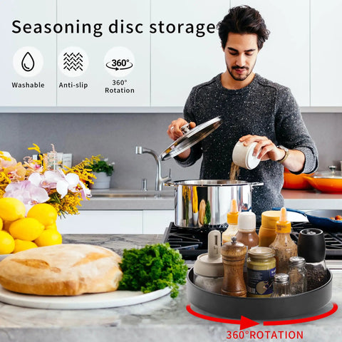 Non Slip Rotating Lazy Susan Turntable 360 Degree Swivel With Grippy Textured Surface Black 10 Inch on kitchen counter