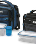 Heavy Duty Expandable Lunch Pack With Dual Food Containers And Pro Grade Ice Walls For Hella Superior Cooling And Zero Leak Stress In Smooth Black And Blue Travel Bag.