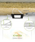 Diagram of 12 Pack LED Square Recessed Ceiling Lights 4 Inch Ultra Slim Canless Wafer Downlights showing installation details.