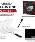 Shallow Grill Basket Set For Outdoor Grilling Stainless Steel Folding Portable BBQ Rack With Skewers Basting Brush And Carry Case