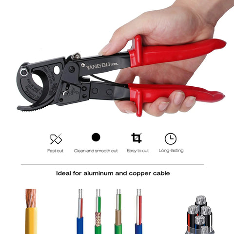 Beefy Heavy Duty Ratchet Cable Cutter For Aluminum And Copper Wires Up To 240mm2 Pliers with red handles